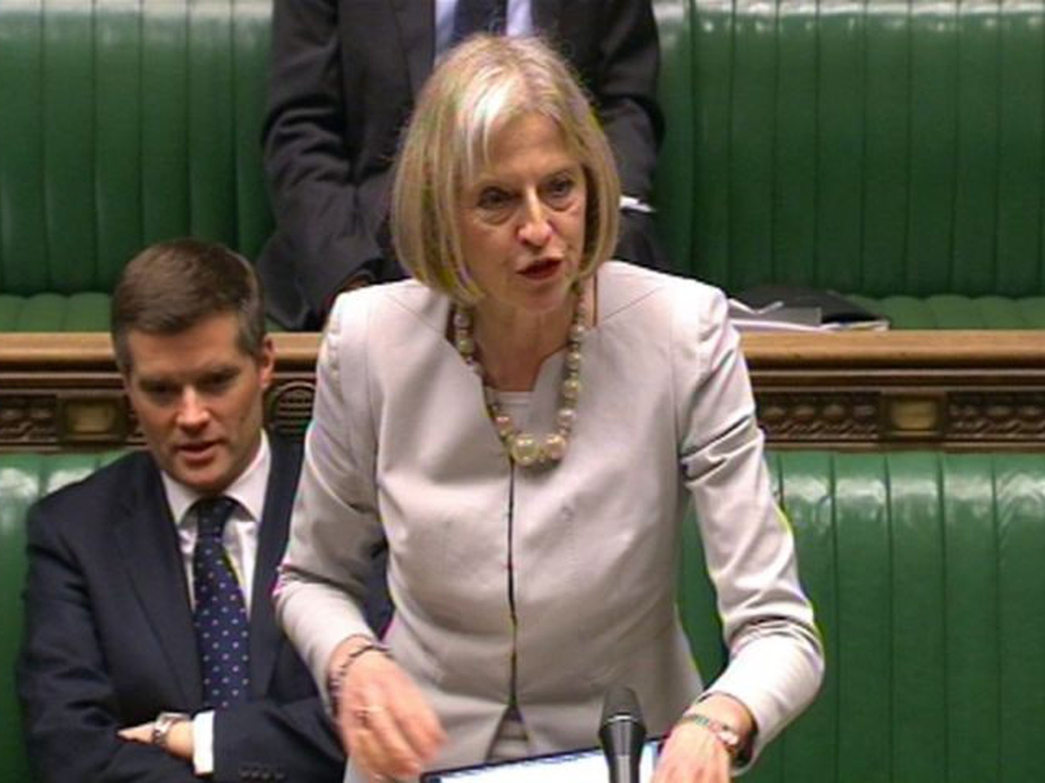 Home Secretary Theresa May speaks to the House of Commons in London regarding the Government's decision to split the UK Border Agency