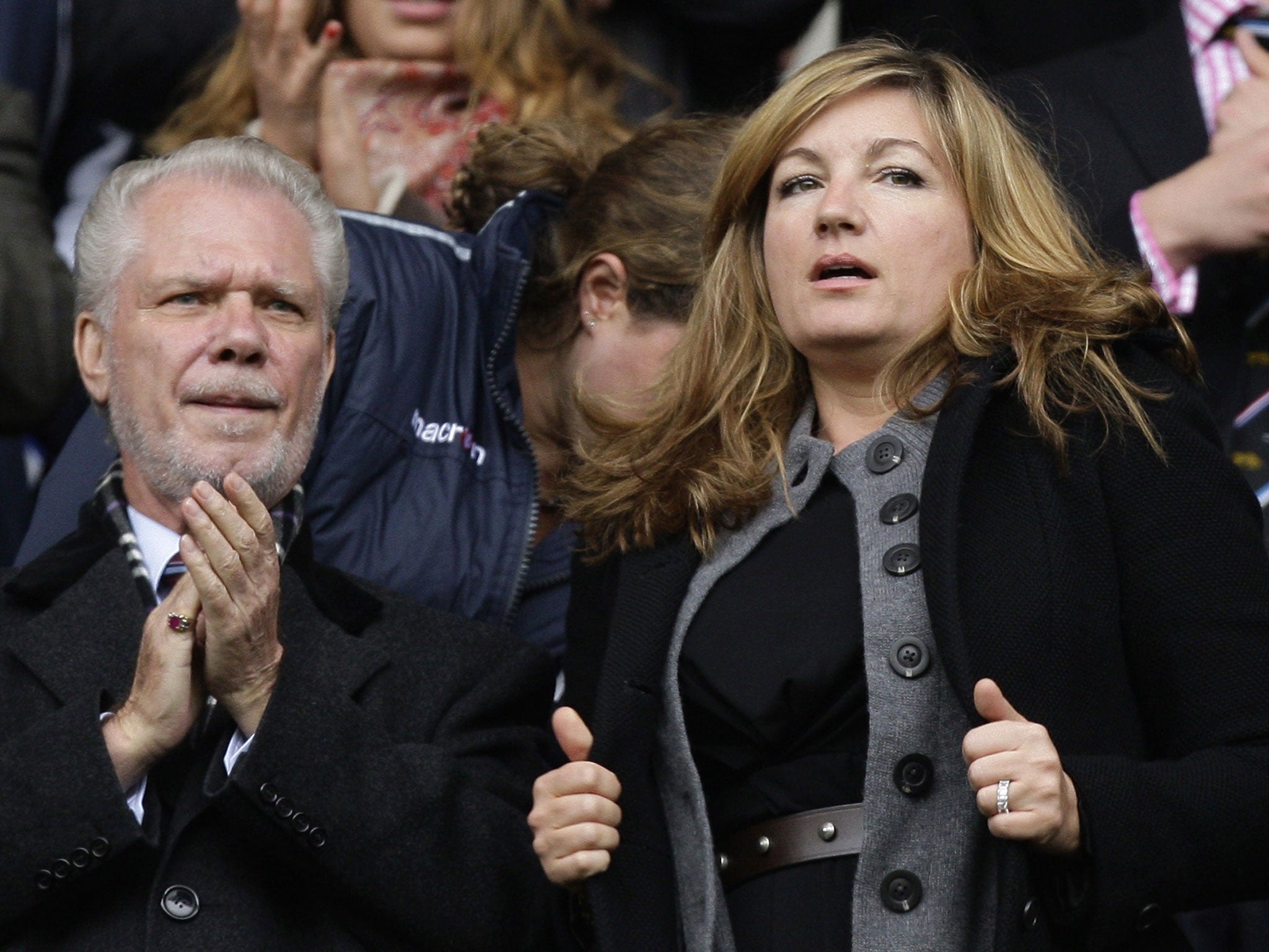 West Ham United’s co-owner David Gold with the club’s vice-chairman, Karren Brady