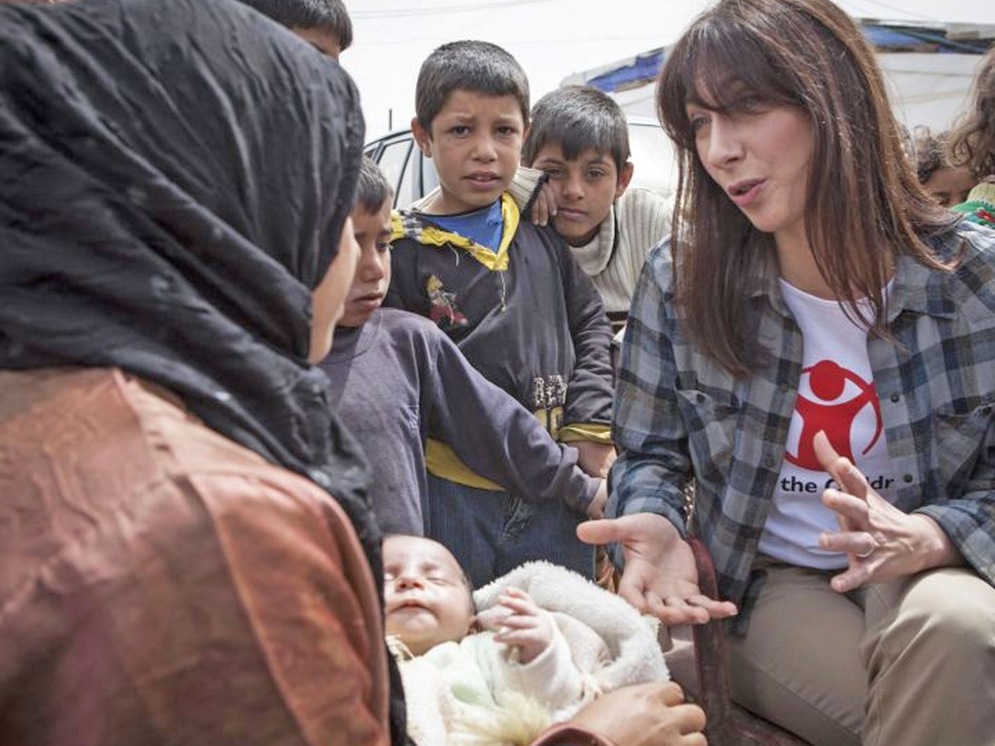 Samantha Cameron meeting Syrian refugees in a settlement in Lebanon yesterday