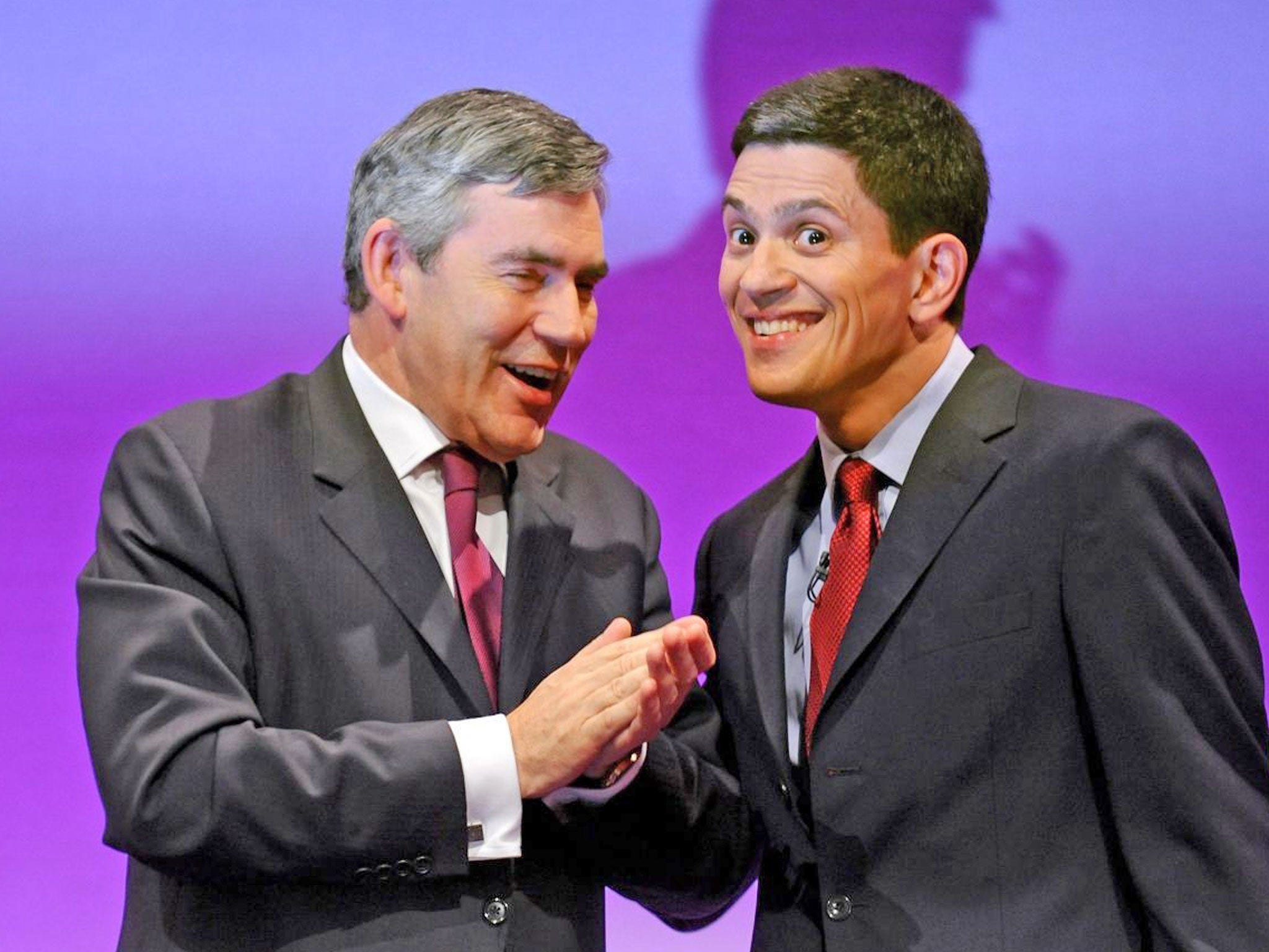 Former Prime Minister Gordon Brown with former Foreign Secretary David Miliband at the Labour Party conference