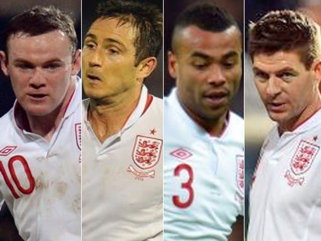 Old England's team: (From left) Wayne Rooney, Frank Lampard, Ashley Cole, Steve Gerrard