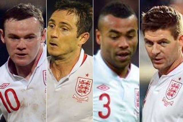 Old England's team: (From left) Wayne Rooney, Frank Lampard, Ashley Cole, Steve Gerrard