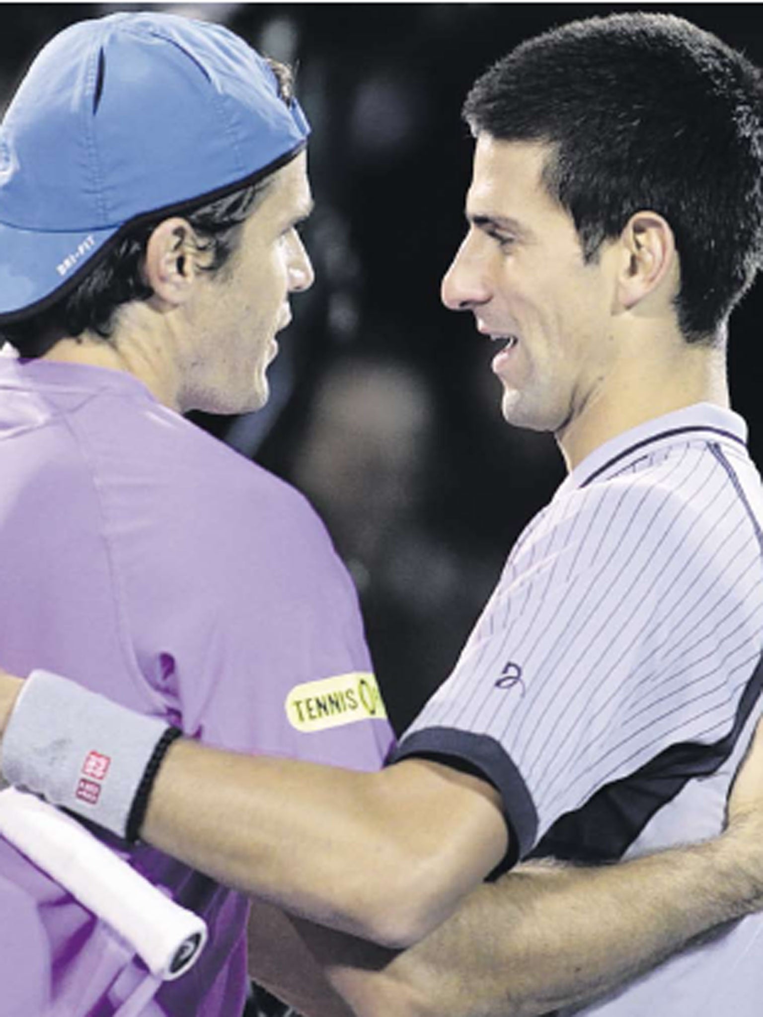 Tommy Haas (left) beat Novak Djokovic in straight sets in 80 minutes