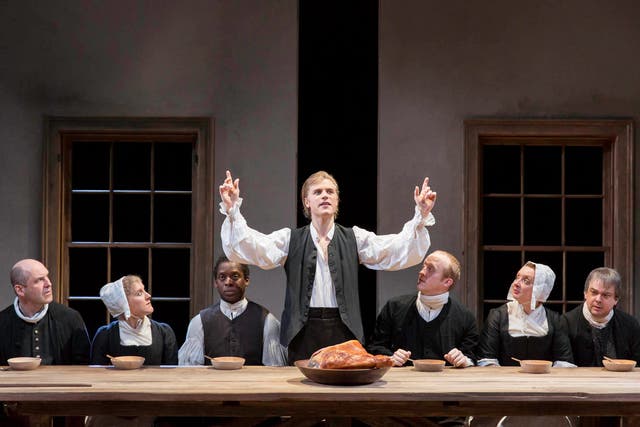 Johnny Flynn, centre, in The Low Road, Royal Court
