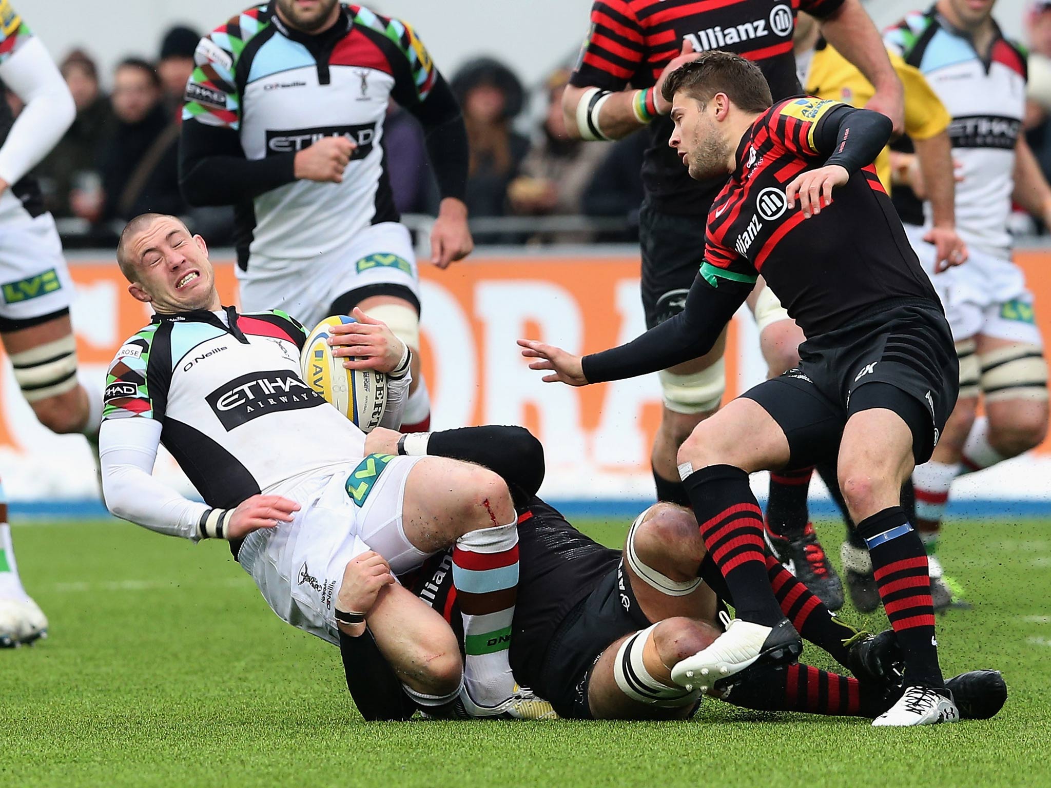 Mike Brown of Harlequins in action against Saracens