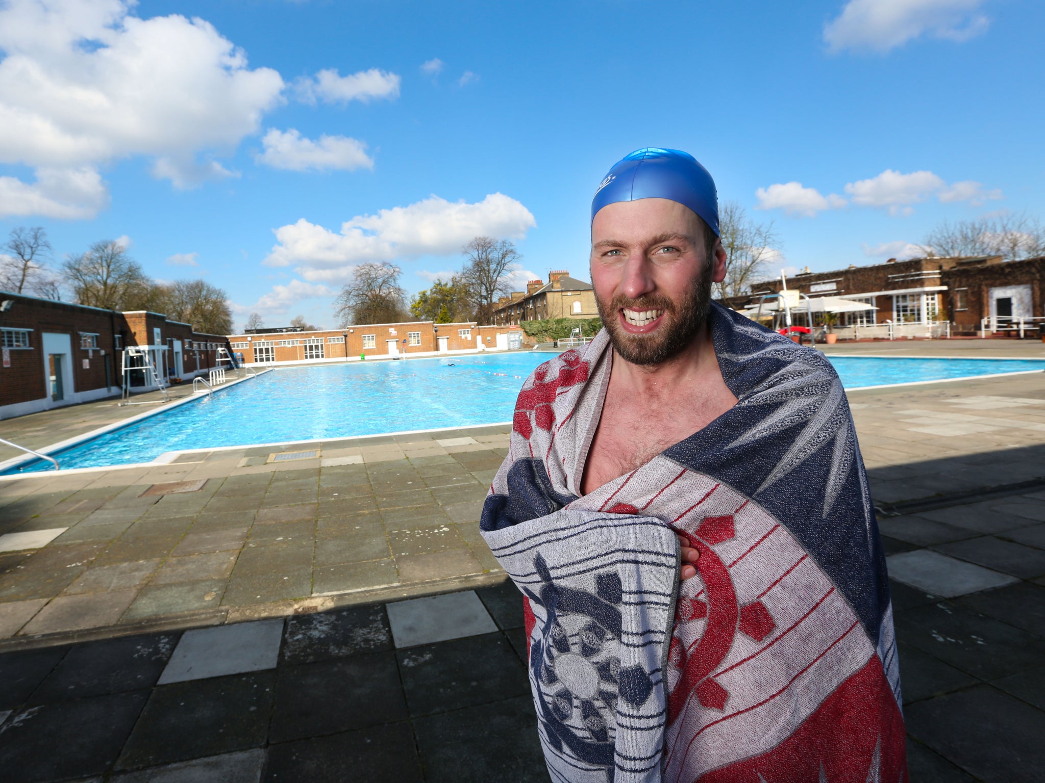 Simon Usborne after sampling the 3.9C water at Brockwell Lido, near Brixton, when it opened to the public yesterday