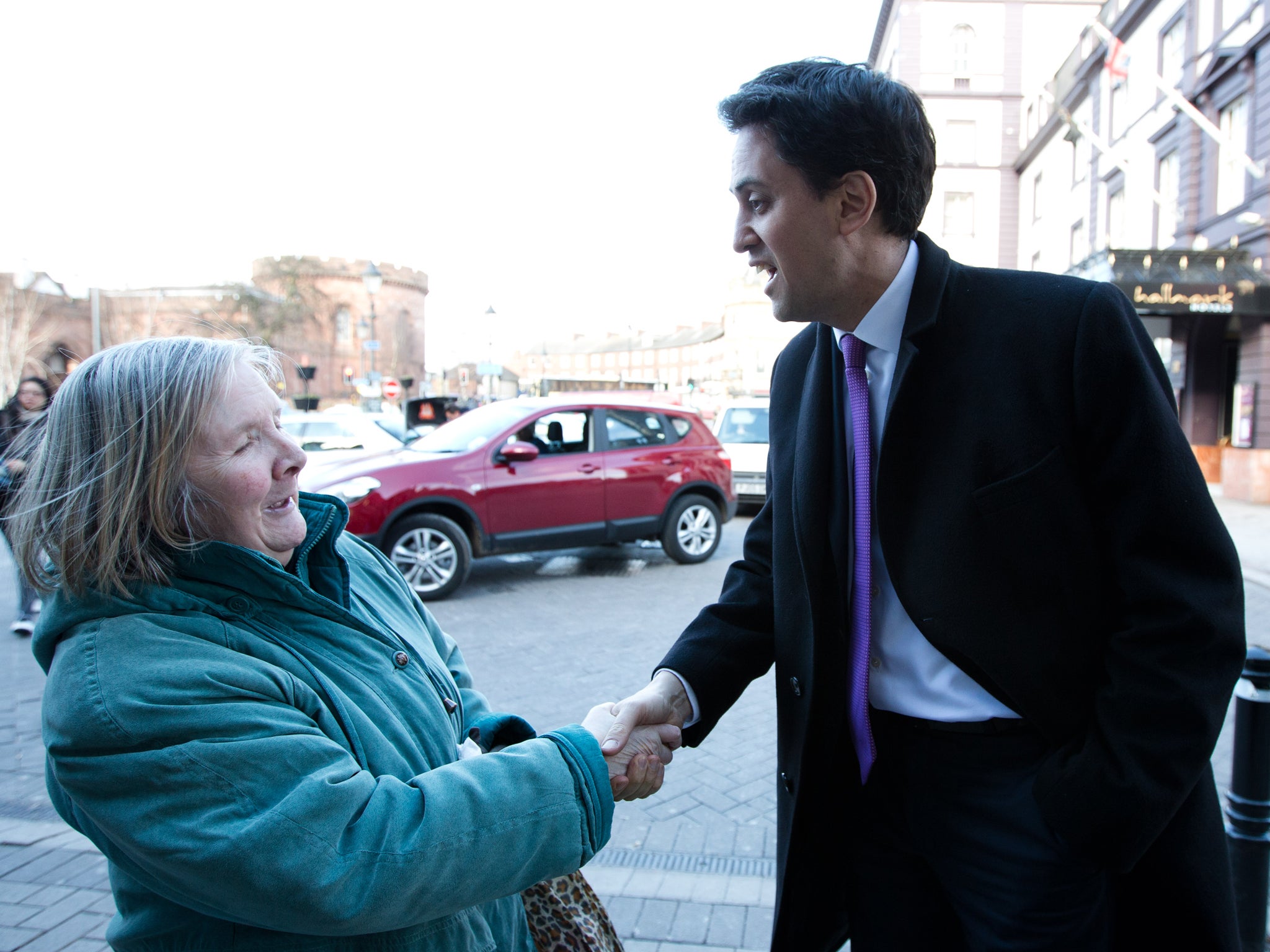 Ed Miliband at the town’s railway station