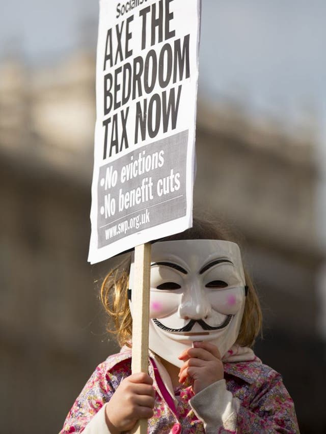 Protesters against the so-called bedroom tax in Whitehall yesterday