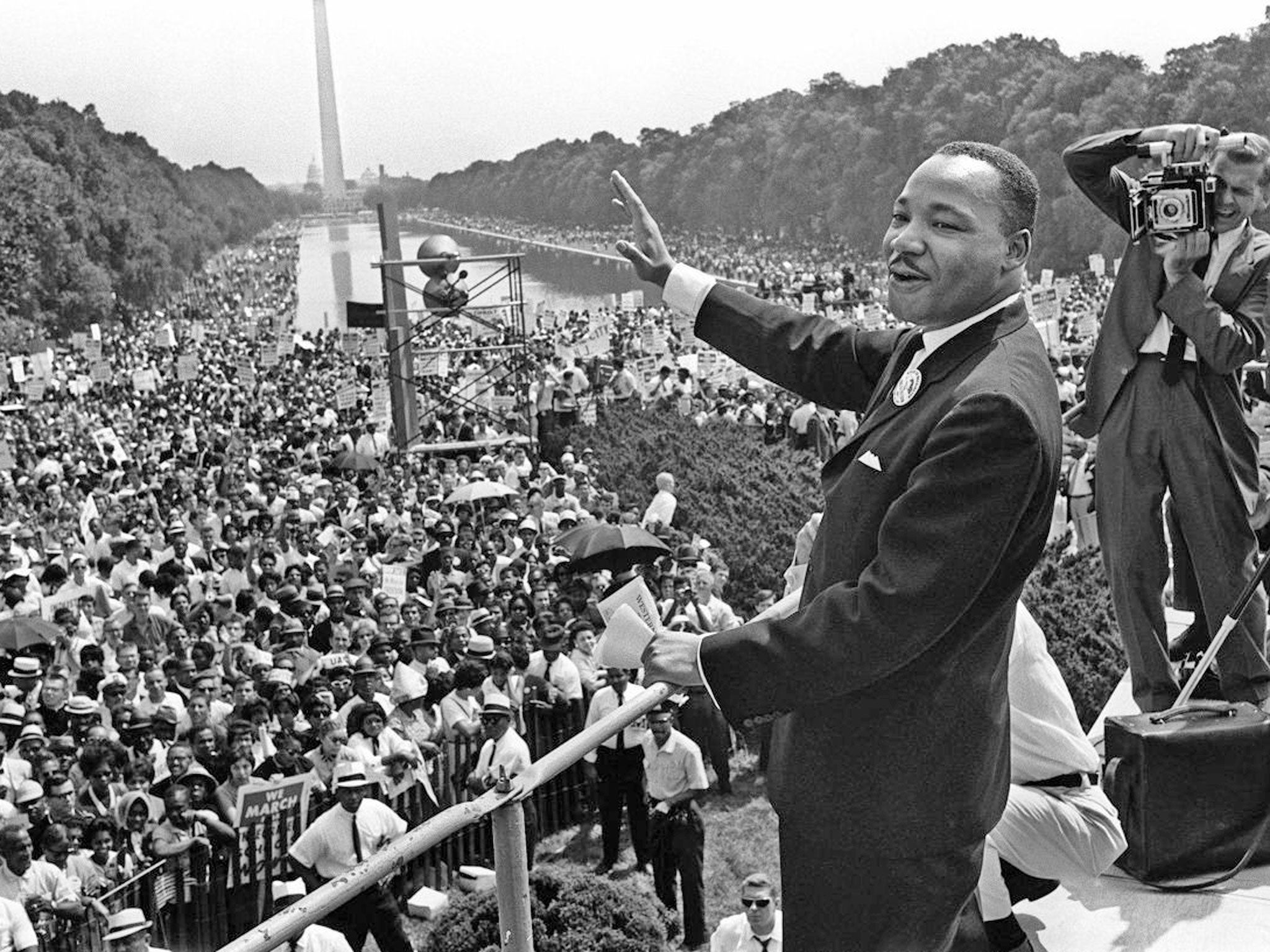 Dr King on the Mall in Washington in August 1963, at the time of his ‘I Have a Dream’ speech campaigning for racial equality
