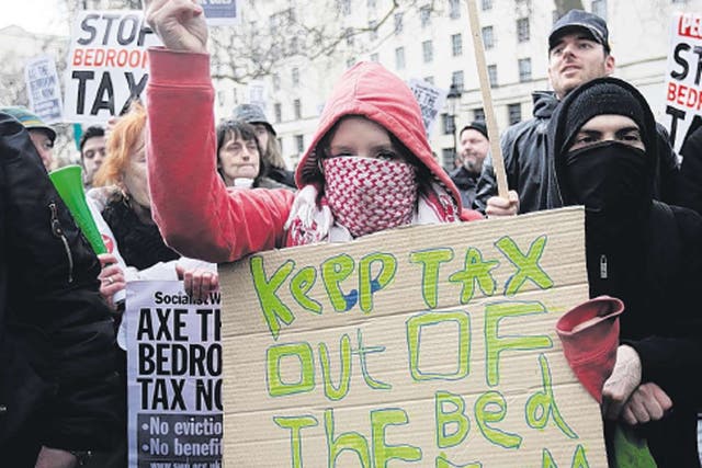 <p>Protesters against the ‘bedroom tax’ in Trafalgar Square. </p>