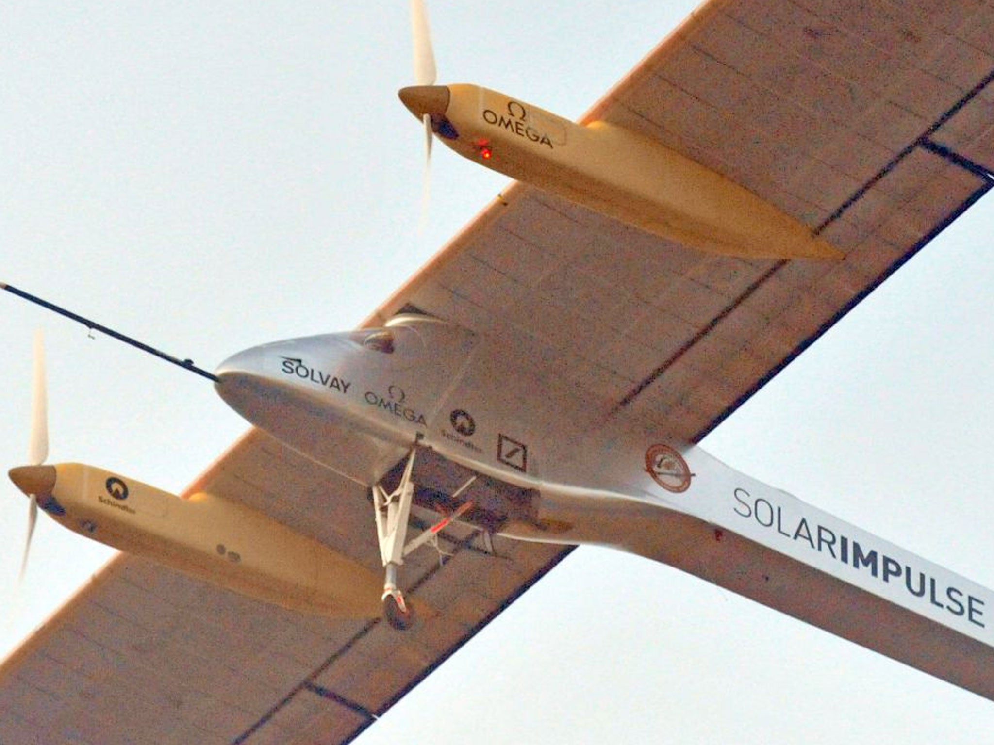 The Swiss-made solar-powered plane, Solar Impulse piloted by Bertrand Piccard