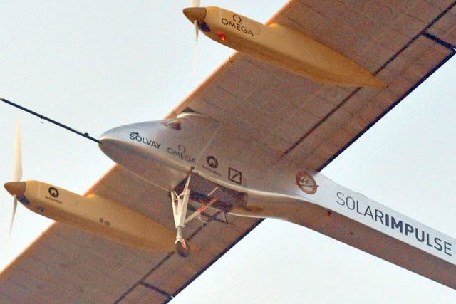 The Swiss-made solar-powered plane, Solar Impulse piloted by Bertrand Piccard