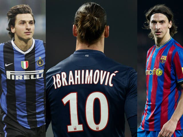 Zlatan Ibrahimovic pictured at Inter, PSG and Barcelona