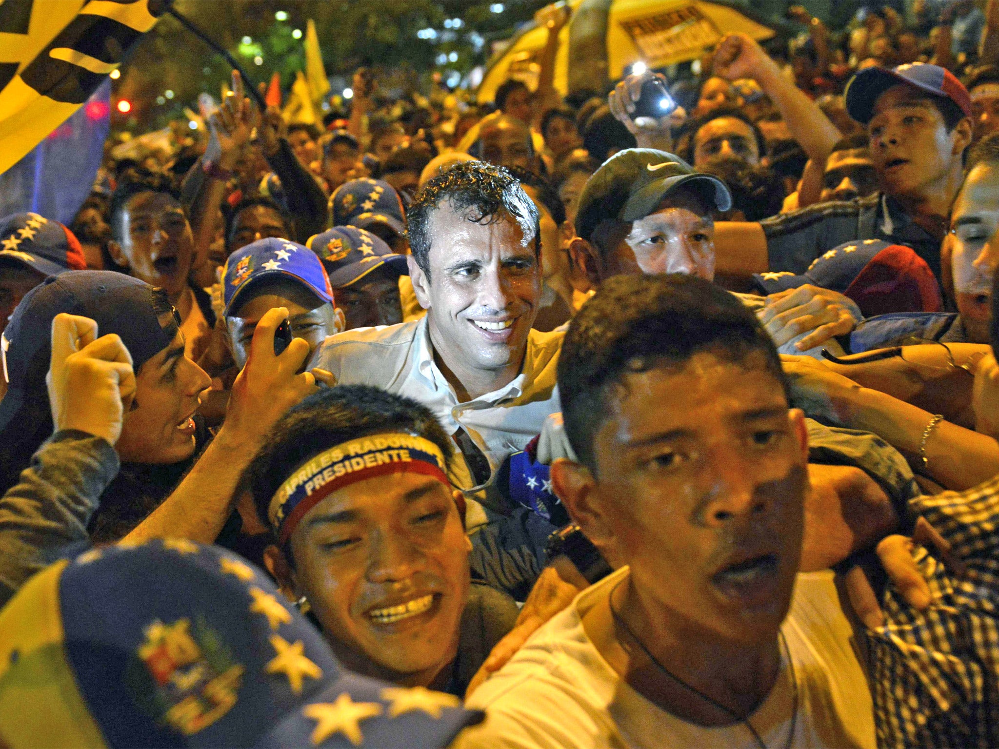 The opposition candidate Henrique Capriles at an antiviolence protest on Monday