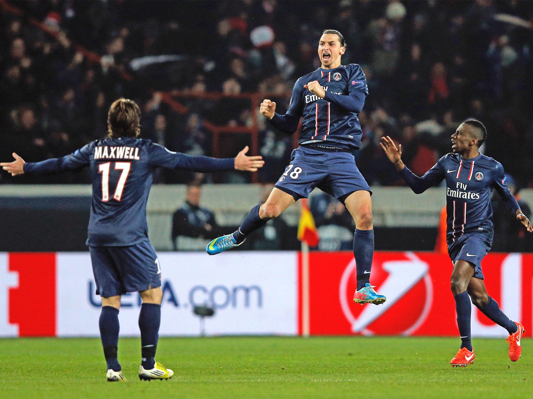 Zlatan Ibrahimovic, PSG's star man, celebrates scoring but still does not know who will be his manager next season