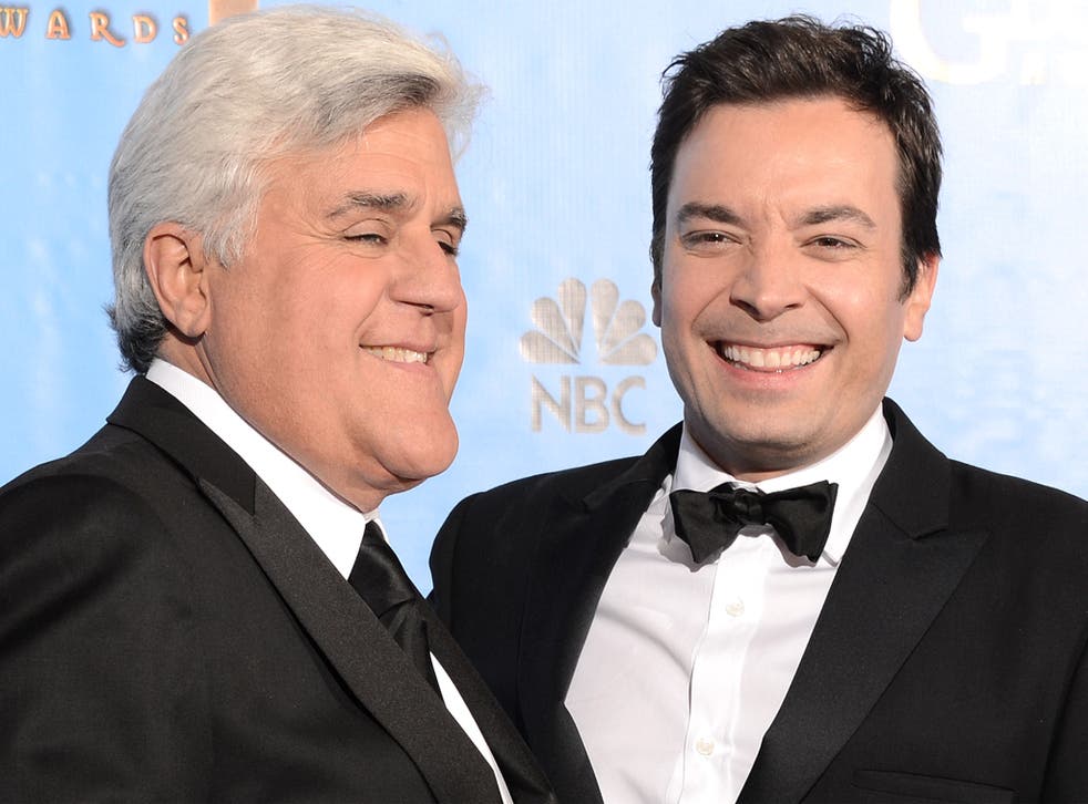 Changing of the guard: late-night hosts Jay Leno and Jimmy Fallon  
