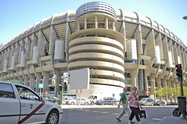 An exterior view of the Santiago Bernabeu stadium