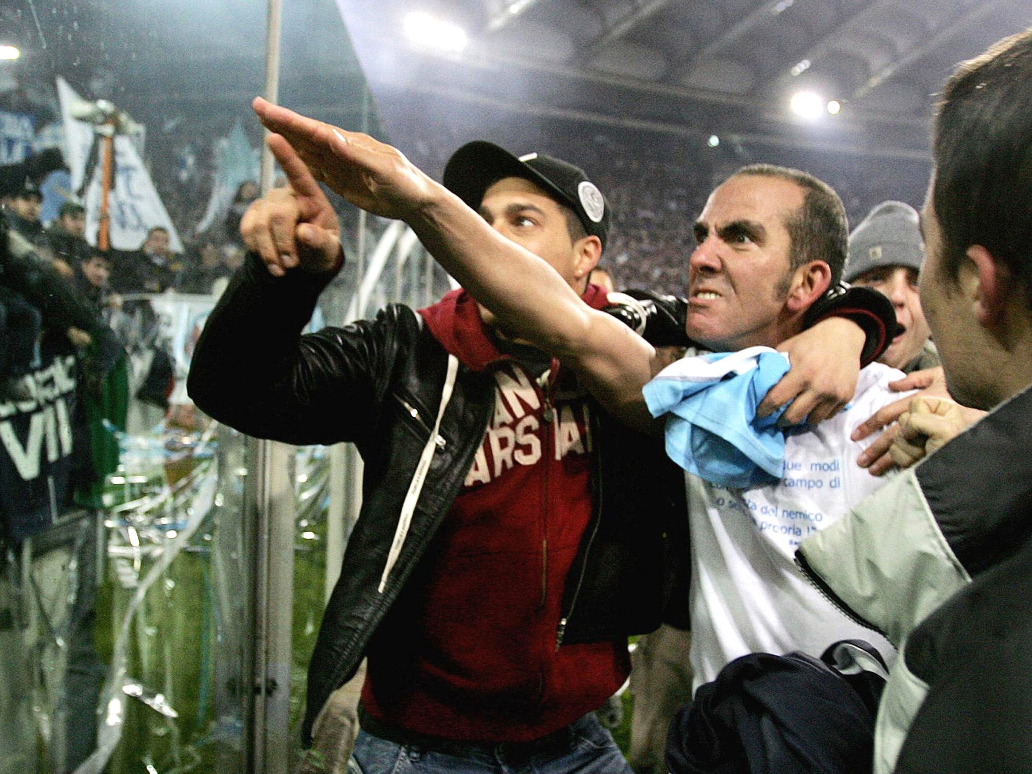 Paolo Di Canio gestures towards fans during his time at Lazio