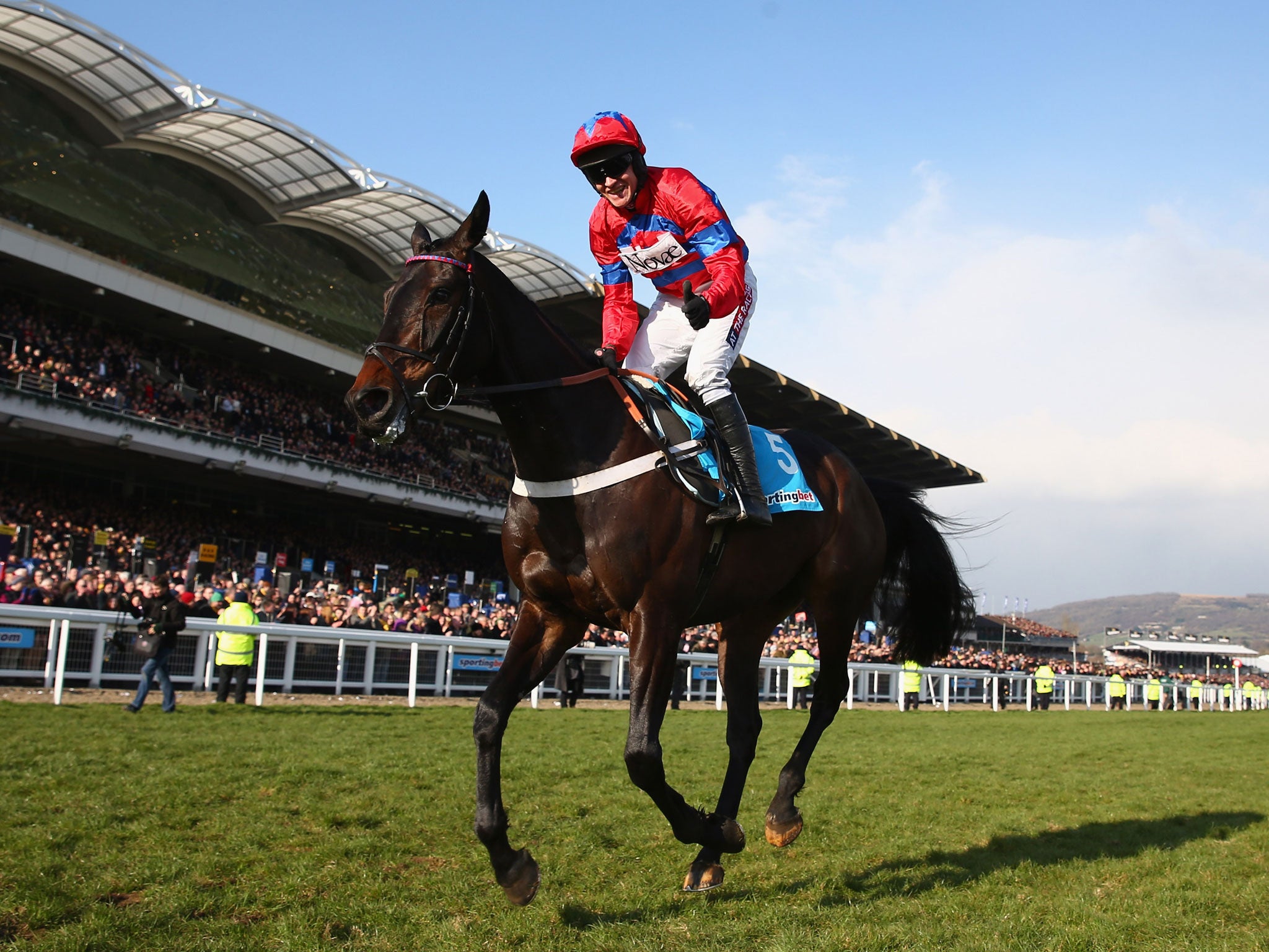 Sprinter Sacre, ridden by Barry Geraghty, after winning he Queen Mother Champion Steeple Chase at Cheltenham last month