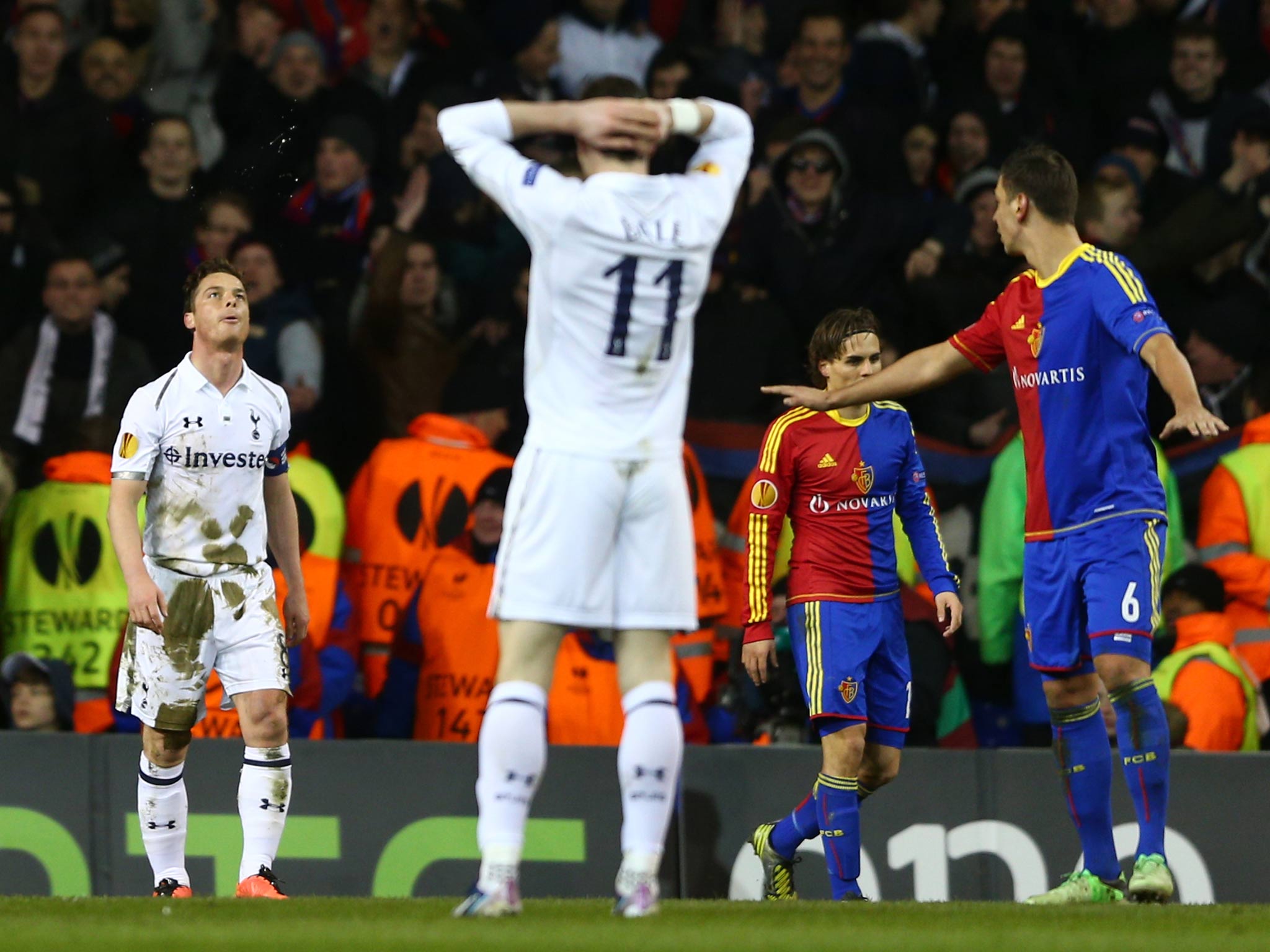 Scott Parker reacts after missing a clear chance against Basel