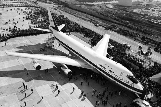 The first Boeing 747 rolls out of the Boeing plant in 1968