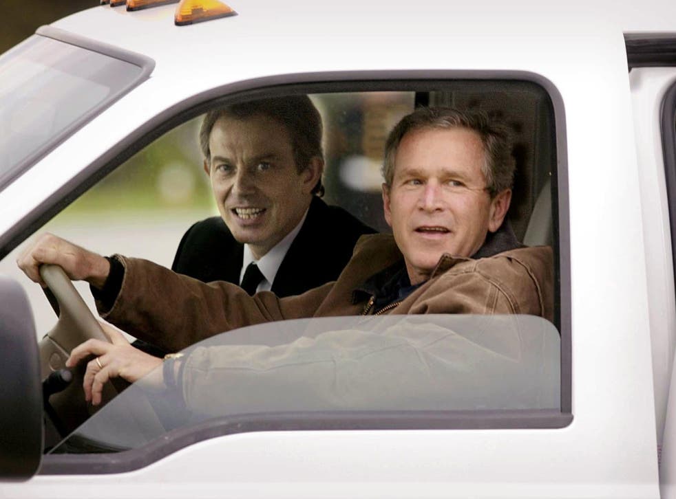 Tony Blair and George Bush at the Crawford ranch, Texas, in 2002