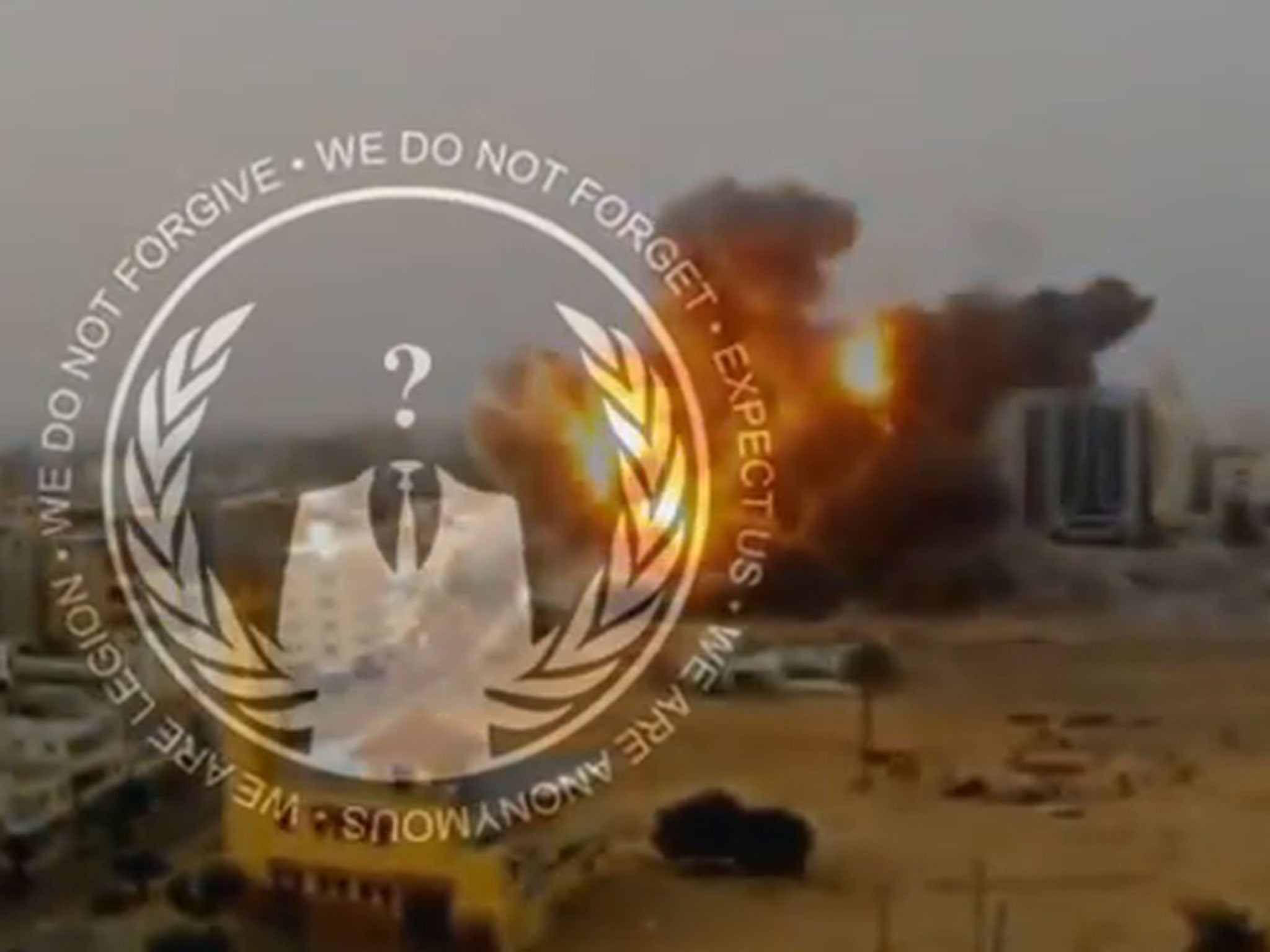 A screengrab from the video posted online by Anonymous, warning of a cyberattack on Israel