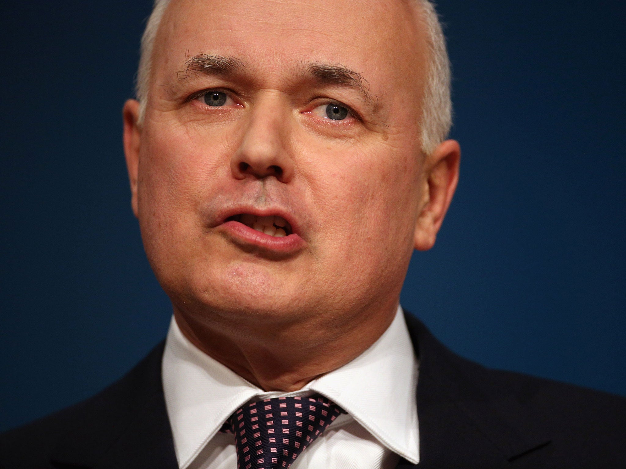 Secretary of State for Work and Pensions Iain Duncan Smith delivers his speech to the Conservative party conference in the International Convention Centre on October 8, 2012 in Birmingham, England.
