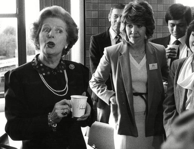 Margaret Thatcher in a McDonalds branch in East Finchley