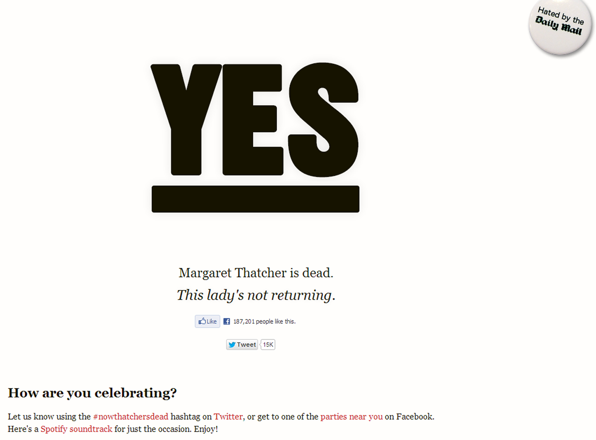 The 'Is Thatcher Dead Yet' website