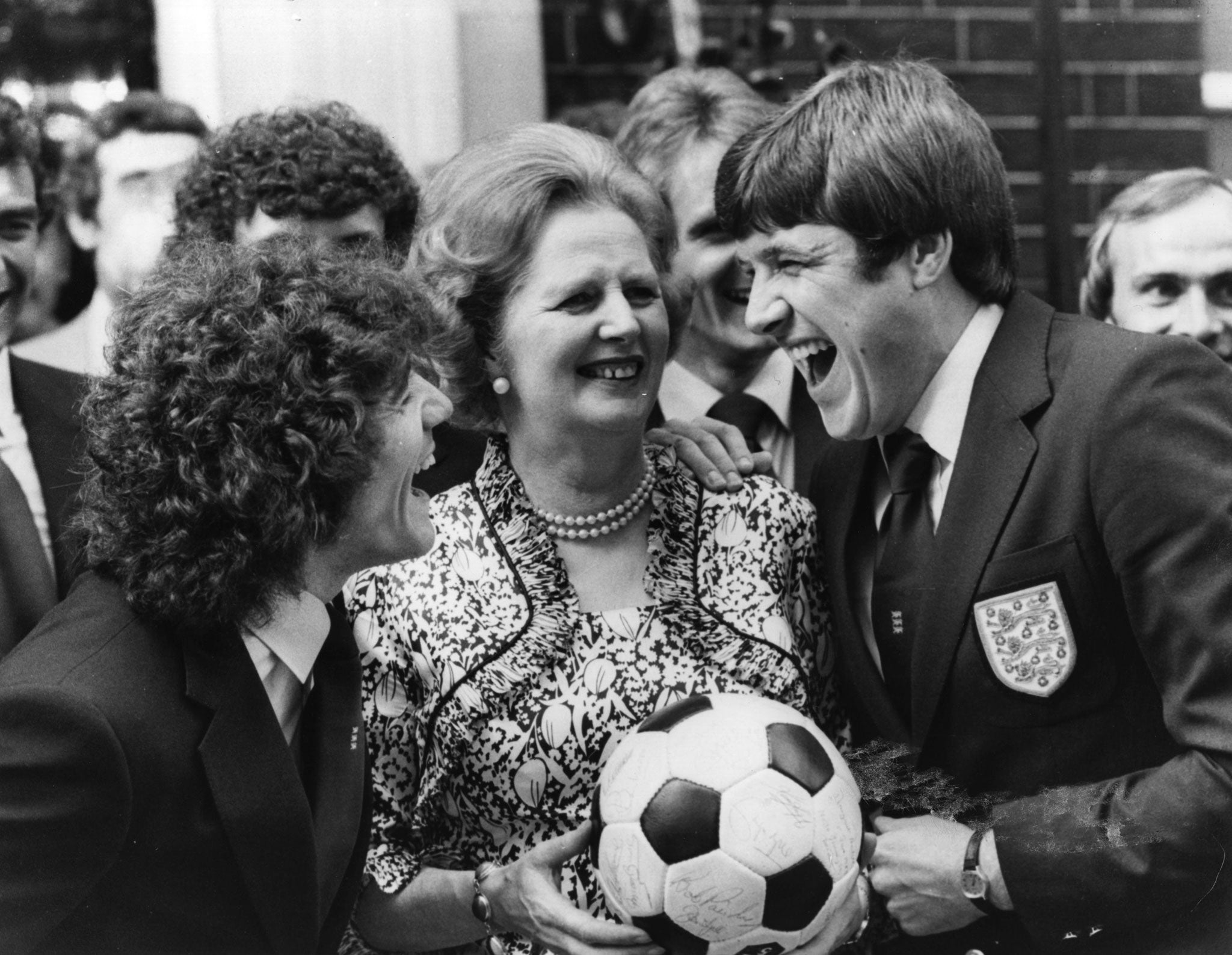A staged photograph with Kevin Keegan and Emlyn Hughes outside Downing Street in 1980 belied Thatcher's poor relationship with football and its fans