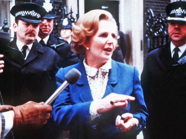 Margaret Thatcher arriving at 10 Downing Street in London after winning the general election in 1979