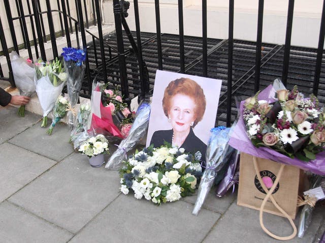 Flowers laid outside the home of Baroness Thatcher in Belgravia