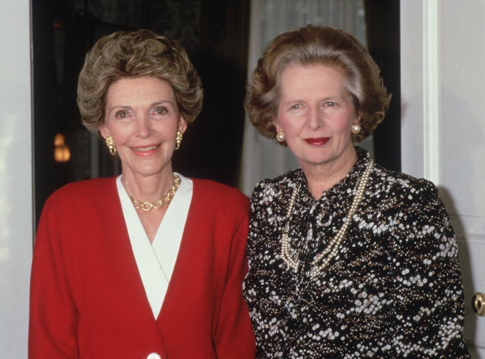 Nancy Reagan with Margaret Thatcher during a visit to Number 10 in 1986.