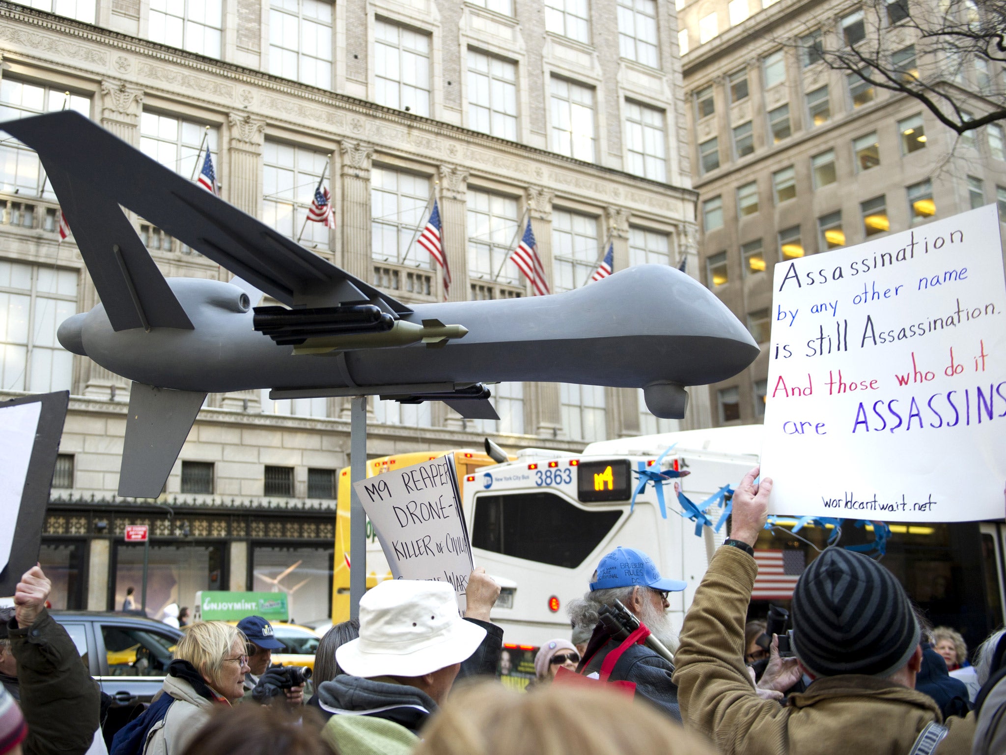 An anti drone protest in New York City last week