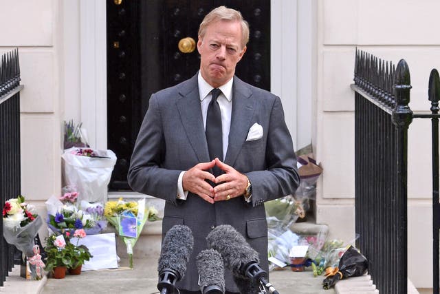 Sir Mark Thatcher speaks to the media outside his mother’s house in Belgravia yesterday, where he said the family was 'enormously proud and grateful' that the Queen is to attend the service at St Paul’s Cathedral next Wednesday. 'I know my mother would be greatly honoured as well as humbled by her presence,' he added