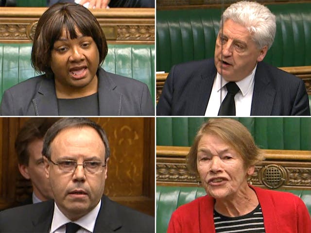 Tirades and tributes: the postive (Diane Abbott, top left), the negative (Alasdair McDonnell, top right; Glenda Jackson, bottom right) and the indifferent (Nigel Dodds, bottom left)
