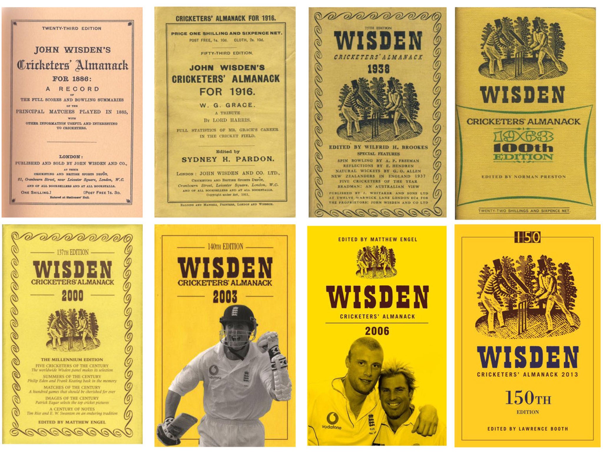 A selection of eight from 150 Wisden covers