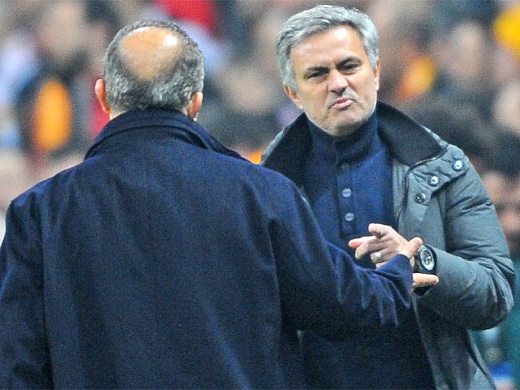 Jose Mourinho commiserates Fatih Terim after Real Madrid eliminated Galatasaray from the Champions League on Tuesday