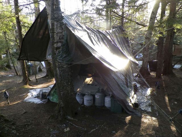 Maine State Police photo shows a makeshift camp site of Christopher Knight for 27 years in Rome, Maine