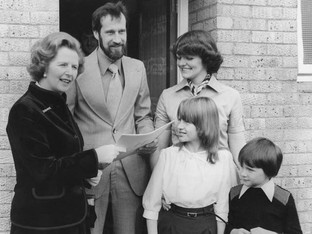 Margaret Thatcher with new council-house owners