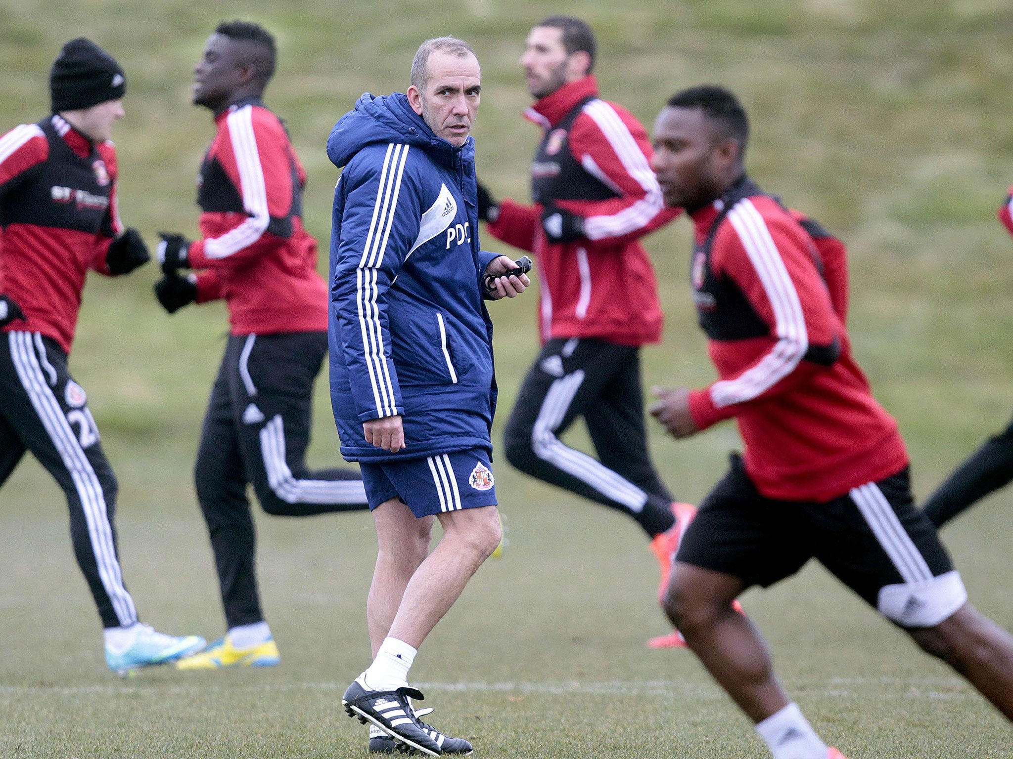 Tyne trials: Sunderland’s manager Paolo Di Canio tests his players against the clock ahead of today’s derby