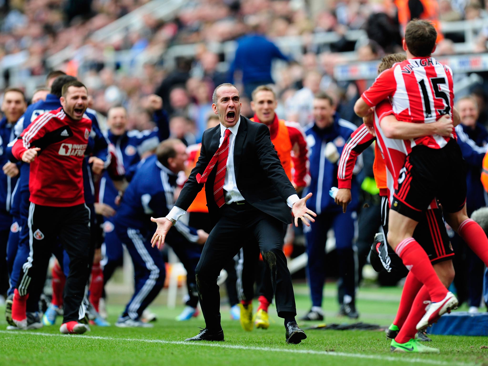 Paolo Di Canio celebrates during Sunderland's victory over Newcastle in the Premier League at St James' Park