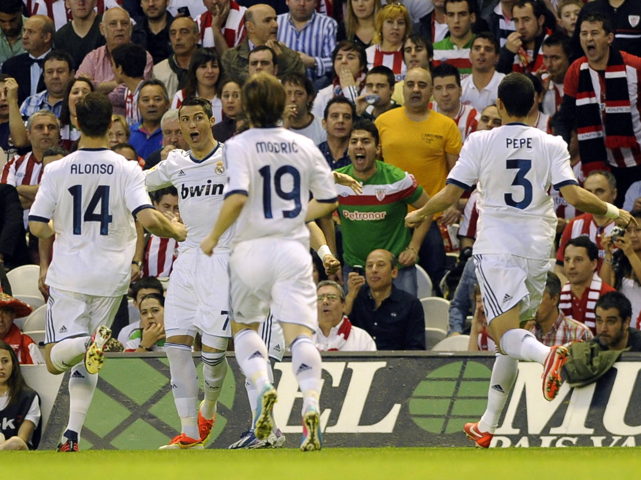 Cristiano Ronaldo celebrates a brace against Athletic Bilbao