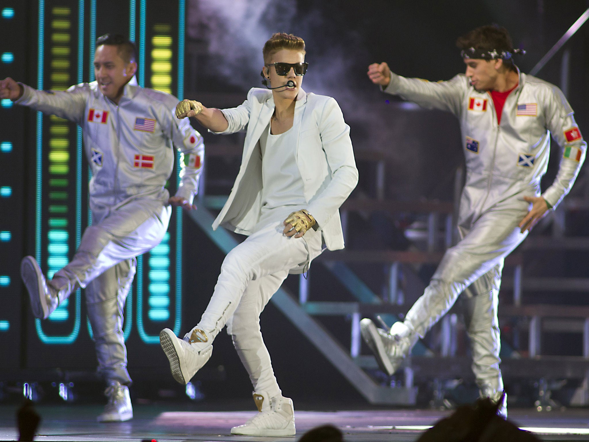 Canadian singer Justin Bieber performs during a concert at The GelreDome Stadium in Arnhem on April 13, 2013.