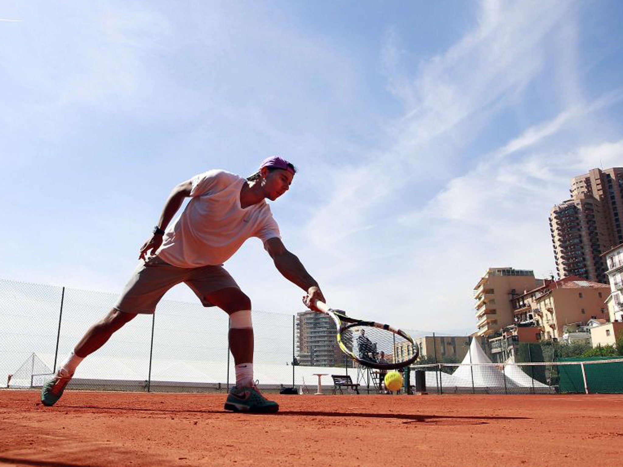 Spain’s Rafael Nadal trains at the Monte Carlo Country Club yesterday
