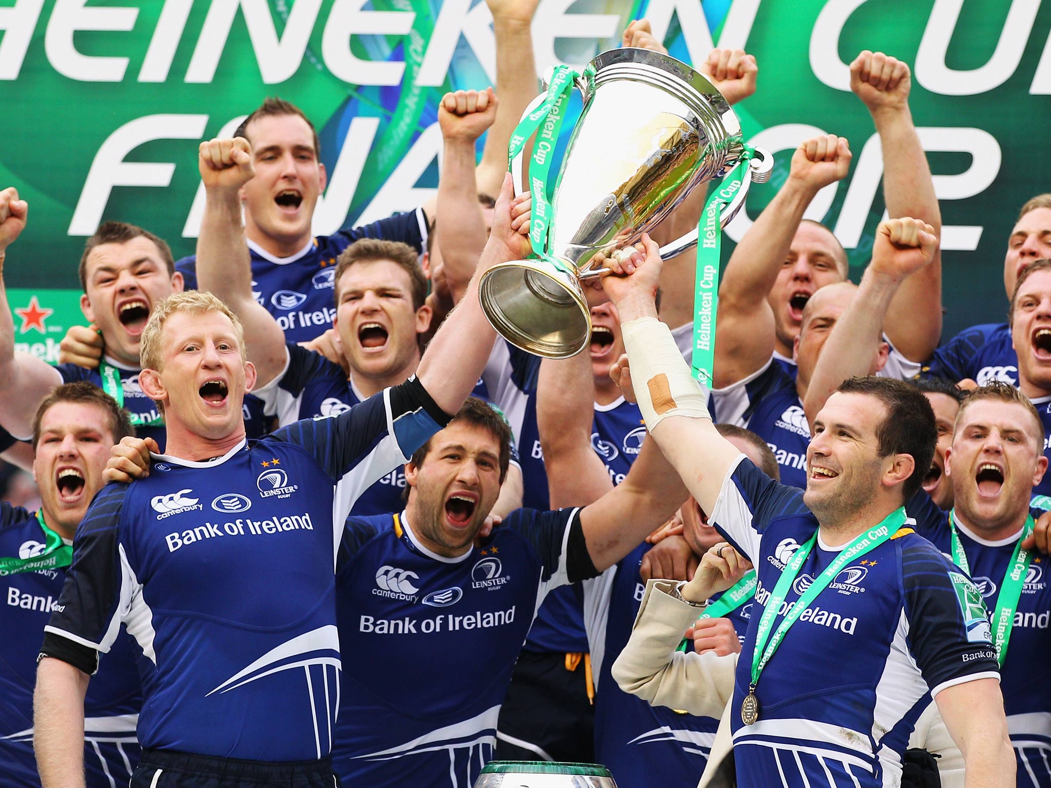 Leinster pictured with the trophy after winning the Heineken Cup in 2012