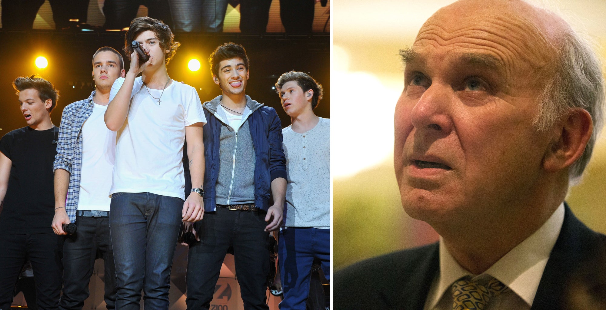 Left: Boy band One Direction; Right, business secretary Vince Cable