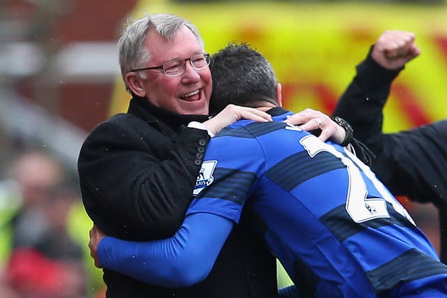 Robin van Persie celebrates his goal against Stoke with Sir Alex Ferguson