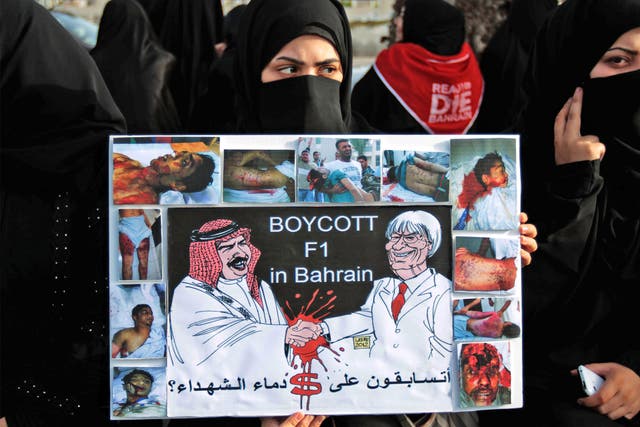 Bahrainis protest against the Formula One Grand Prix due to take place this weekend